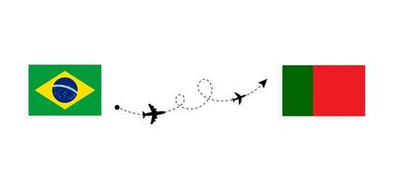Flight and travel from Brazil to Portugal by passenger airplane Travel concept vector