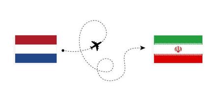 vuelo y viaje desde países bajos a irán en avión de pasajeros concepto de viaje vector