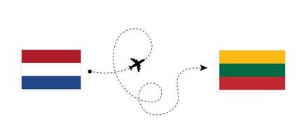 Flight and travel from Netherlands to Lithuania by passenger airplane Travel concept vector