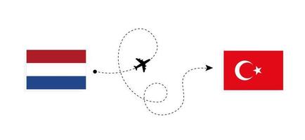 vuelo y viaje desde países bajos a turquía en avión de pasajeros concepto de viaje vector