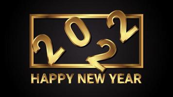 Happy New Year 2022. misaligned golden 3D figures with squares on dark background. vector