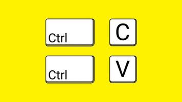 teclas del teclado ctrl cy ctrl v, copie y pegue los atajos de teclas. icono de computadora sobre fondo amarillo vector