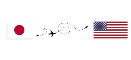 Flight and travel from Japan to USA by passenger airplane Travel concept vector