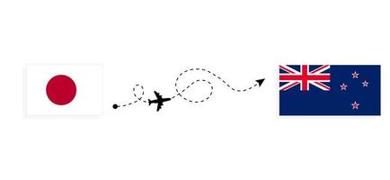 Flight and travel from Japan to New Zealand by passenger airplane Travel concept vector