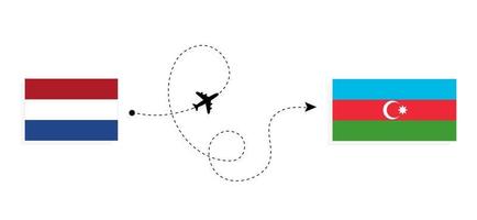 vuelo y viaje desde países bajos a azerbaiyán en avión de pasajeros concepto de viaje vector