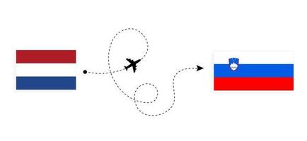 vuelo y viaje desde países bajos a eslovenia en avión de pasajeros concepto de viaje vector