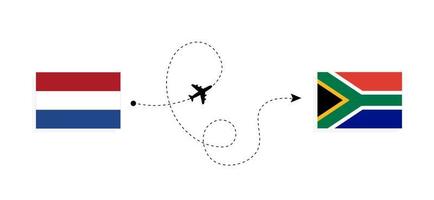 vuelo y viaje desde países bajos a sudáfrica en avión de pasajeros concepto de viaje vector