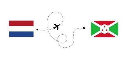 vuelo y viaje desde países bajos a burundi en avión de pasajeros concepto de viaje vector