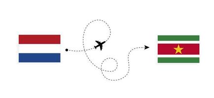 vuelo y viaje desde países bajos a surinam en avión de pasajeros concepto de viaje vector