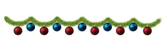 decoración navideña con bolas de navidad árbol de pino verde esponjoso vector