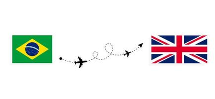 Flight and travel from Brazil to United Kingdom of Great Britain by passenger airplane Travel concept vector