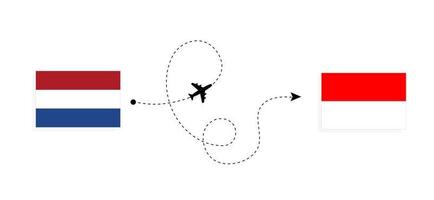 vuelo y viaje desde países bajos a indonesia en avión de pasajeros concepto de viaje vector