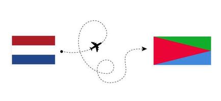 vuelo y viaje desde países bajos a eritrea en avión de pasajeros concepto de viaje vector