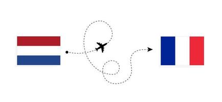 vuelo y viaje desde países bajos a francia en avión de pasajeros concepto de viaje vector