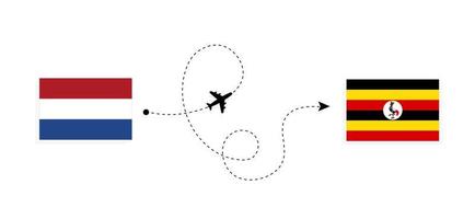 vuelo y viaje desde países bajos a uganda en avión de pasajeros concepto de viaje vector