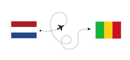 vuelo y viaje desde países bajos a malí en avión de pasajeros concepto de viaje vector