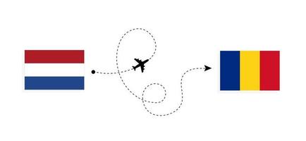 vuelo y viaje desde países bajos a rumania en avión de pasajeros concepto de viaje vector