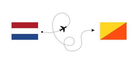 vuelo y viaje desde países bajos a bután en avión de pasajeros concepto de viaje vector