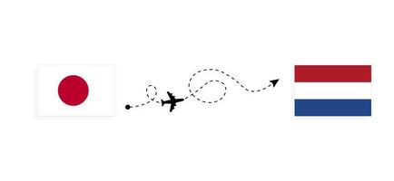 Flight and travel from Japan to Netherlands by passenger airplane Travel concept vector