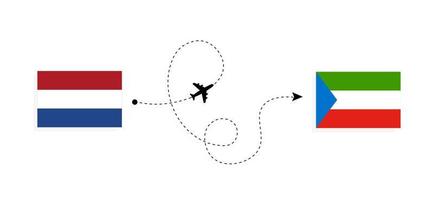 vuelo y viaje desde los países bajos a guinea ecuatorial en avión de pasajeros concepto de viaje vector