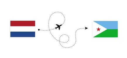 vuelo y viaje desde países bajos a djibouti en avión de pasajeros concepto de viaje vector