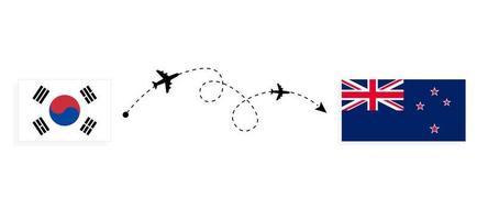 vuelo y viaje desde corea del sur a nueva zelanda en avión de pasajeros concepto de viaje vector