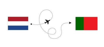 vuelo y viaje desde países bajos a portugal en avión de pasajeros concepto de viaje vector