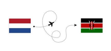 vuelo y viaje desde países bajos a kenia en avión de pasajeros concepto de viaje vector