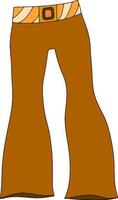 Vector doodle illustration boho brown female flared trousers. Bohemian stylish belt. Fashion clothers element