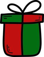 Doodle caja de regalo colorida con ilustración de vector de arco. elemento de diseño. presente para cumpleaños, día de san valentín, navidad, aniversario. icono de vacaciones