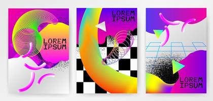 Colorful modern abstract posters, covers, templates with gradients, thin line smoke wave,  liquid shape on gray background vector