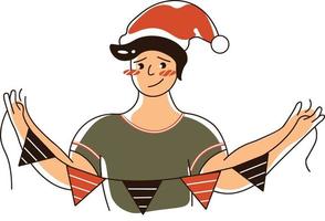 10-guy chooses decorations for the Christmas tree vector