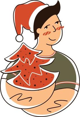 4-guy in a hug with a Christmas tree