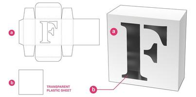 Box with stenciled F alphabet window die cut template vector