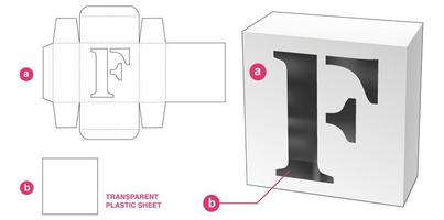 caja con plantilla de troquelado de ventana de alfabeto estarcido f vector