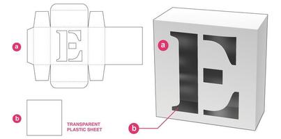 caja con plantilla de troquelado de ventana de alfabeto e estarcido vector