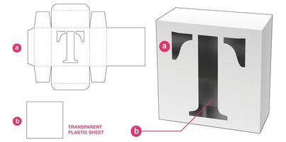 Caja con plantilla troquelada de ventana de alfabeto t estarcida vector