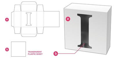 Caja con plantilla troquelada de ventana de alfabeto estarcida i vector