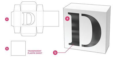 caja con plantilla de troquelado de ventana de alfabeto d estarcida vector