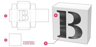 Caja con plantilla troquelada de ventana de alfabeto b estarcida vector