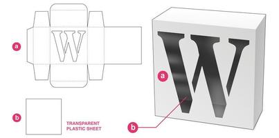 Box with stenciled W alphabet window die cut template vector