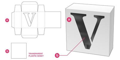 caja con plantilla de troquelado de ventana de alfabeto v estarcida vector