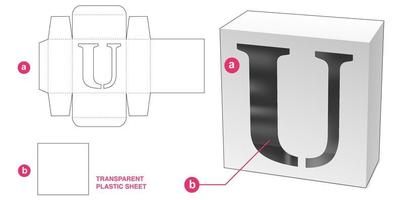 Box with stenciled U alphabet window die cut template vector