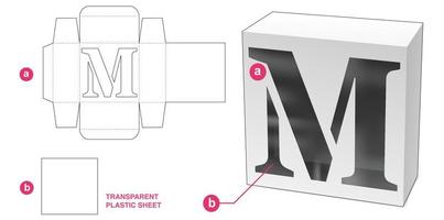 Caja con plantilla troquelada de ventana de alfabeto m estarcida vector