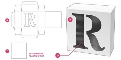 Caja con plantilla troquelada de ventana de alfabeto r estarcida vector