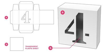 Caja con plantilla troquelada de ventana de alfabeto de 4 números estarcida vector