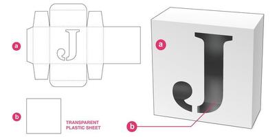 Box with stenciled J alphabet window die cut template vector