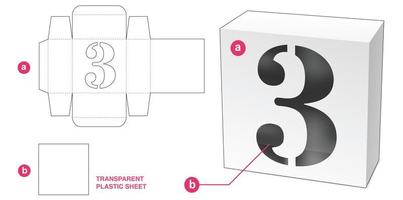 Box with stenciled 3 number alphabet window die cut template vector