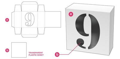 Caja con plantilla troquelada de ventana de alfabeto de 9 números estarcida vector