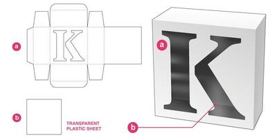 Box with stenciled K alphabet window die cut template vector